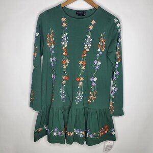 Asos Womens Green Floral Embroidered Peplum Mini Dress Size 12P Cottage Core